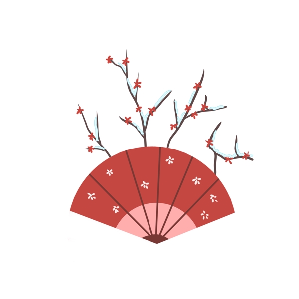 新年红色扇子梅花枝