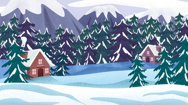 唯美冬季雪景雪地里的雪屋背景素材
