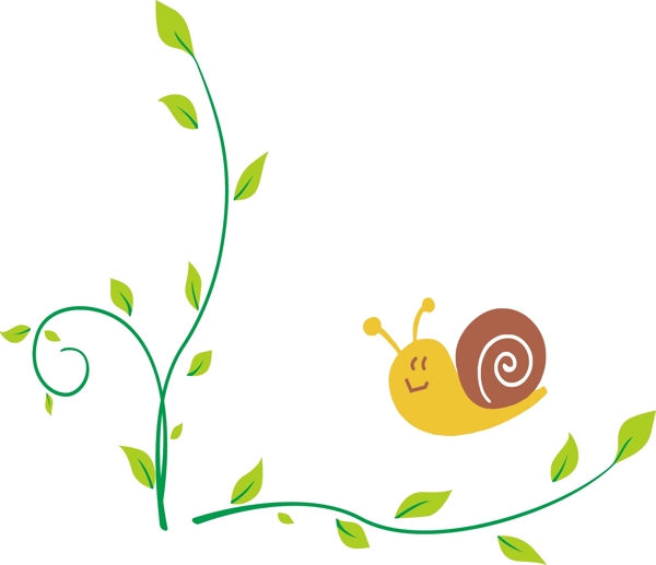 儿童节绿色可爱海报清新藤蔓树叶郊游卡通蜗牛免抠元素