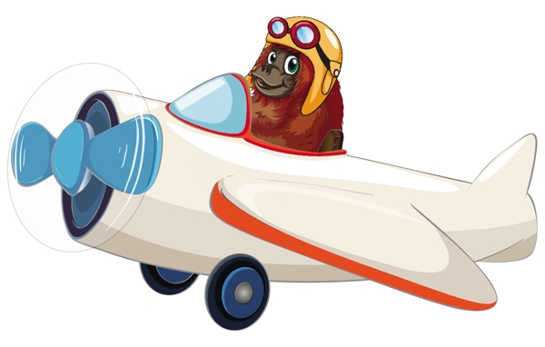 卡通动物和螺旋桨飞机