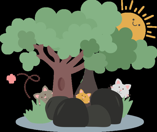 卡通森林小猫咪插画元素