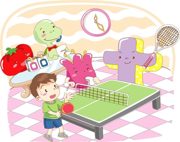 卡通儿童乒乓球锻炼素材