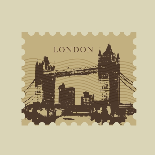 印花矢量图建筑风景名胜古迹伦敦伦敦塔桥免费素材