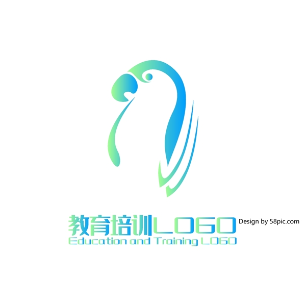 原创手绘插画鹦鹉培训班教育LOGO标志