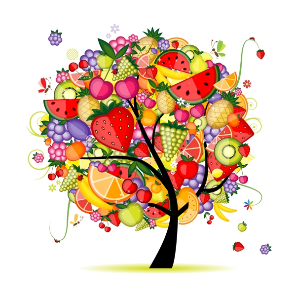 彩色创意水果树矢量素材图片