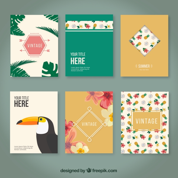 6款热带花卉卡片矢量素材图片