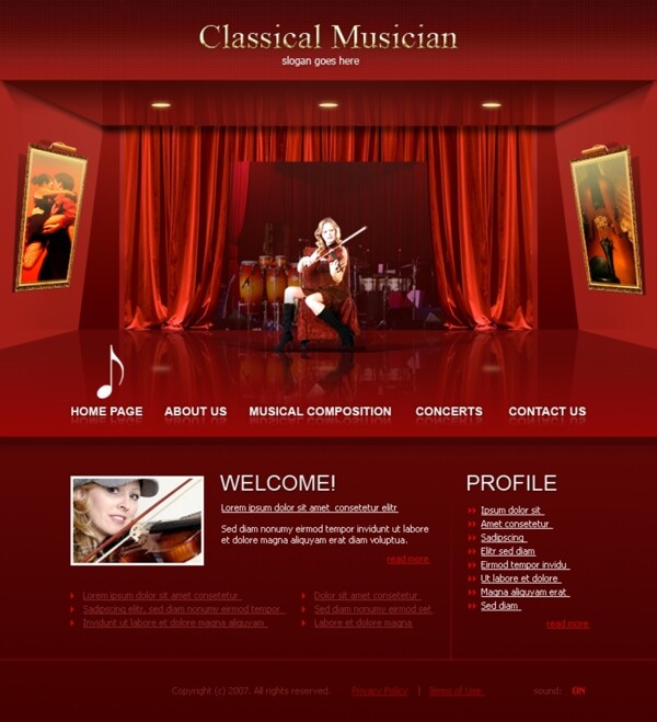 红色古典音乐网页模板图片