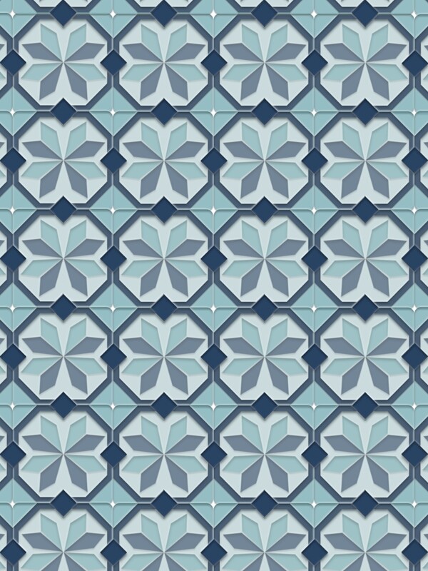 地板平铺蓝色方块几何大理石花砖装饰背景