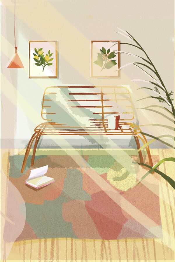 彩色阳光下的家居内室环境背景海报