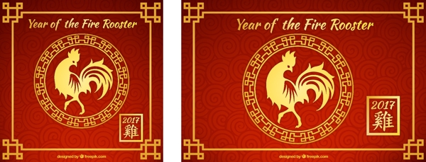 红公鸡新年背景与黄金细节