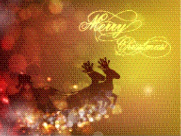 金色光芒鹿拉雪橇圣诞贺卡图片