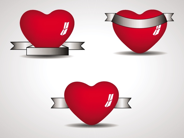 三离体心脏有不同形状的元素丝带矢量插画EPS10
