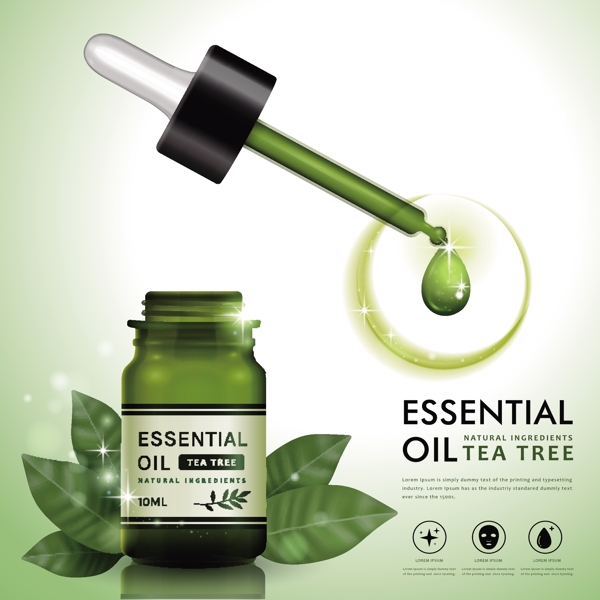 天然茶树油精华液产品推广海报矢量素材