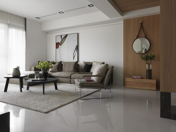 现代冷感客厅灰色质感地板室内装修效果图