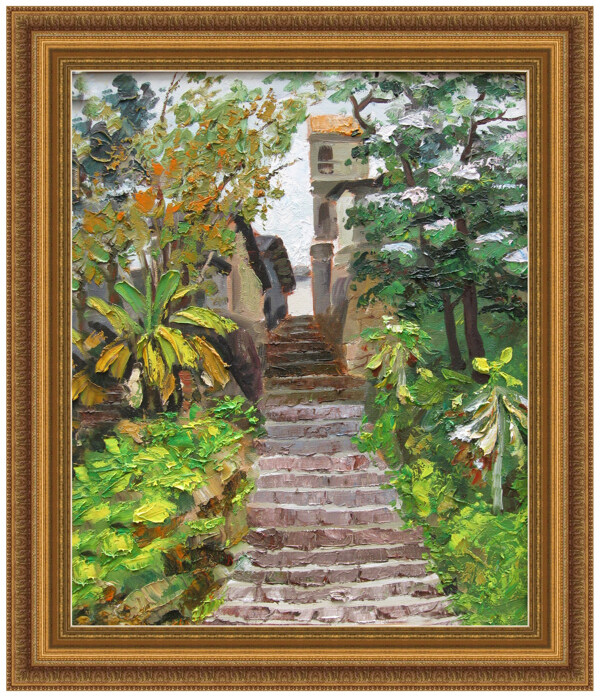 阶梯风景油画图片