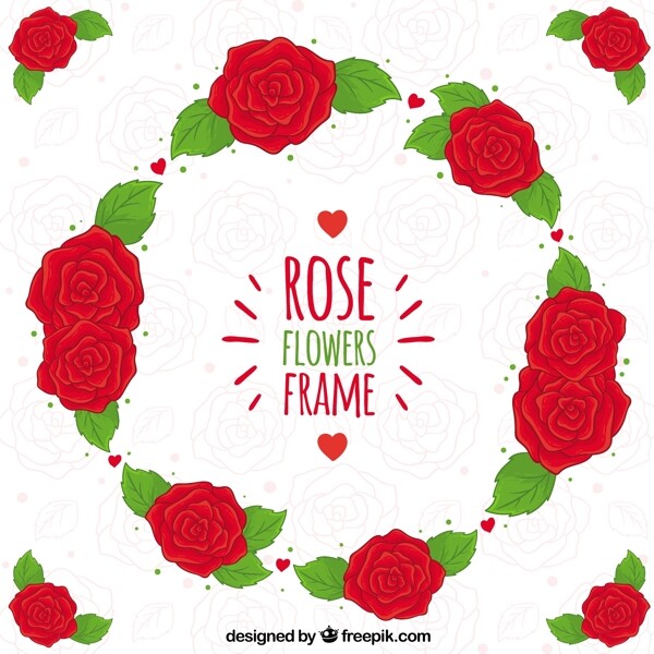手绘美丽的红玫瑰图案边框花边