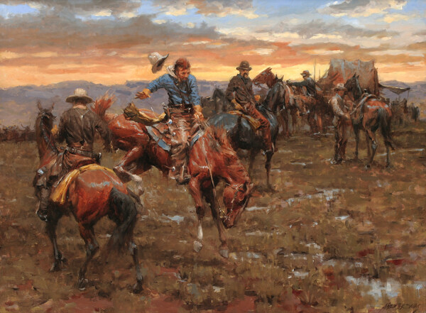 战场上骑马的士兵油画图片