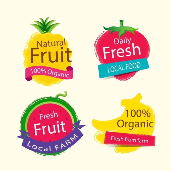 水果健康天然标签矢量素材