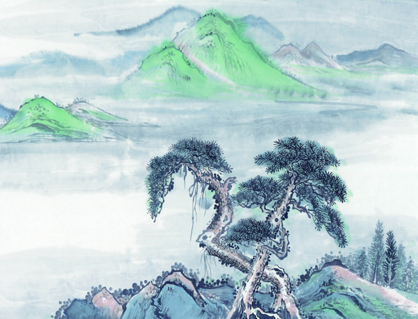 浓情山水画松树绘画