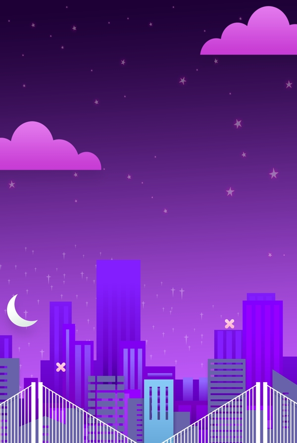 紫色渐变城市夜景广告背景