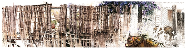 篱笆水彩画图片