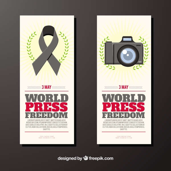 世界新闻自由日彩带和照片相机横幅