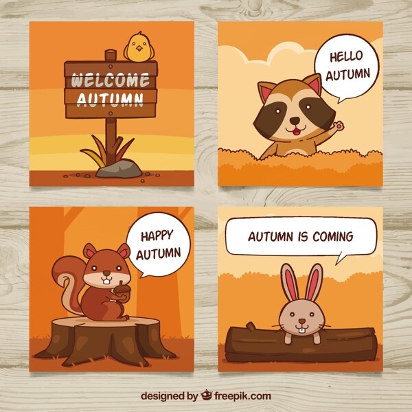 趣味动物秋季卡片