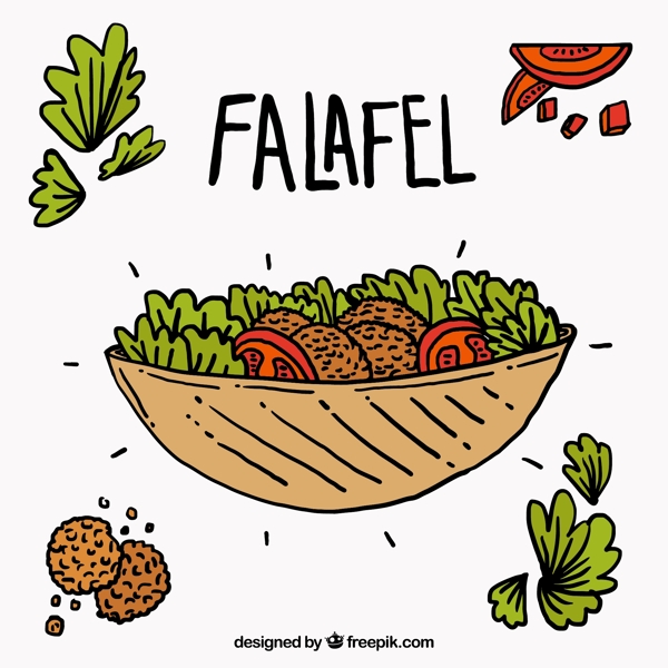 彩绘中东食品法拉费矢量素材