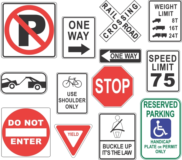 外国交通图标警告标识