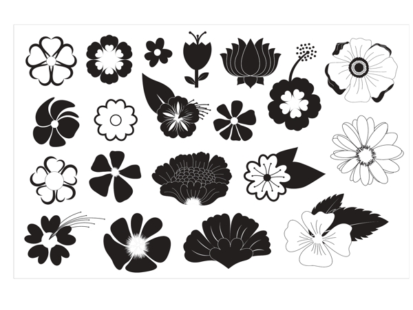 黑白花朵纹样矢量图AI