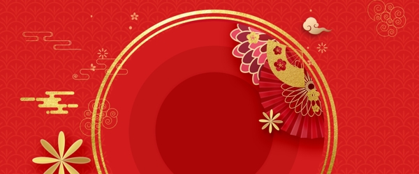 中国风新年春节喜庆红色烫金猪年背景