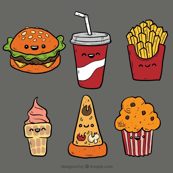 可爱手绘快餐食品矢量素材图片