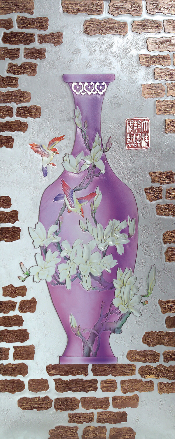 紫色花瓶墙画玄关图