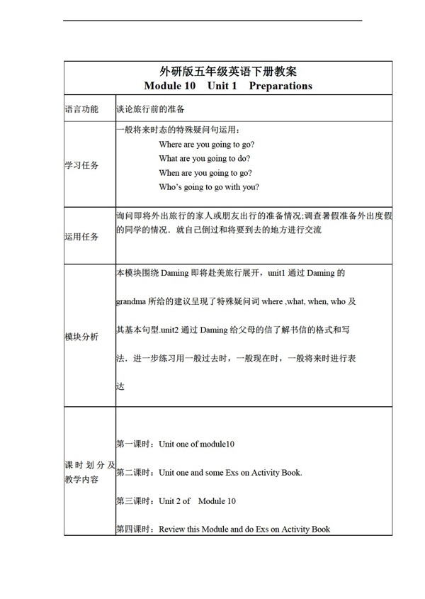 五年级下英语下册教案module10unit1