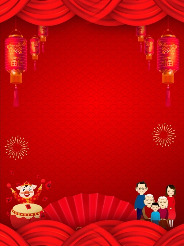 红色灯笼猪年春节背景设计
