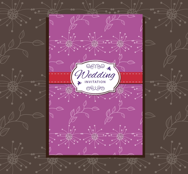 紫色古典花卉婚庆邀请卡