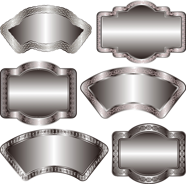银色扇形矩形古典边框矢量图