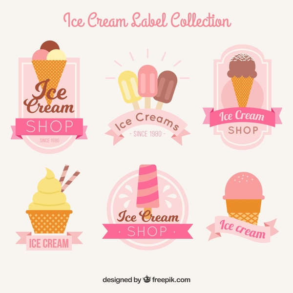 复古风格的彩色冰淇淋贴纸