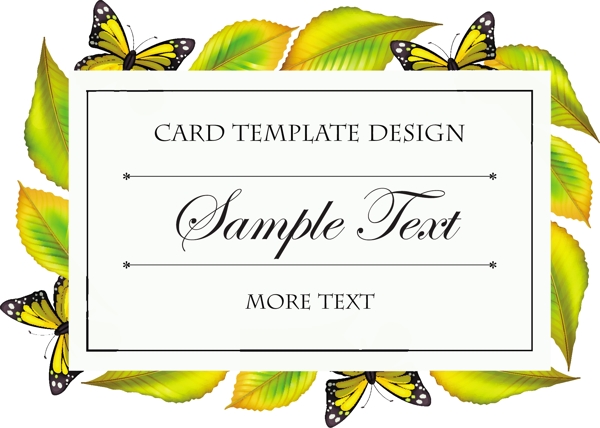 卡片模板蝴蝶和树叶插图