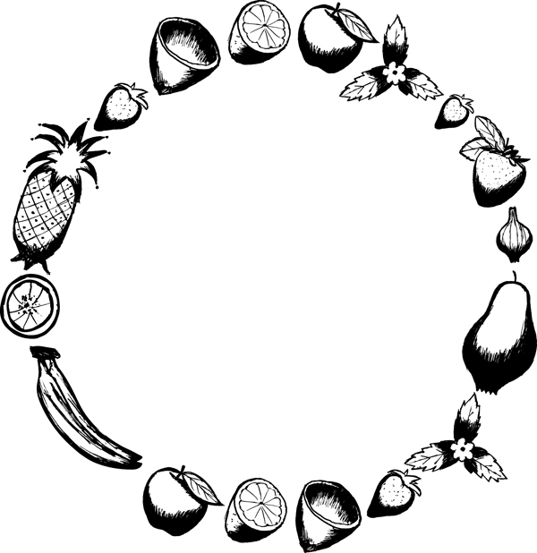 水果黑白卡通手绘边框