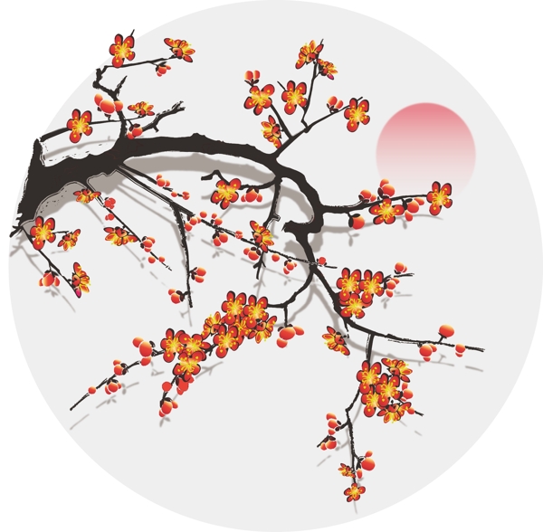 手绘中国风水墨花卉植物梅花树枝装饰元素