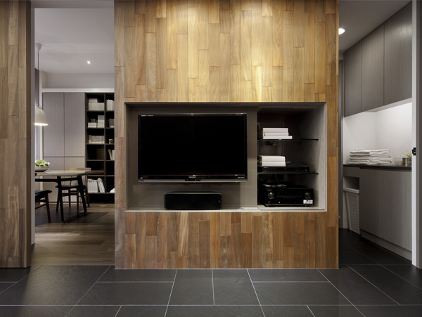 简约客厅木质电视背景墙装修效果图