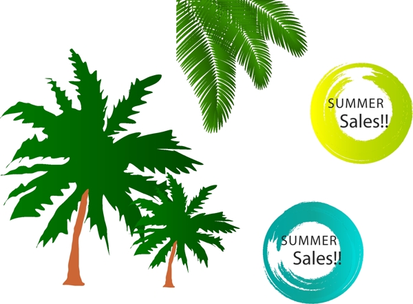 夏季水墨标签椰子树