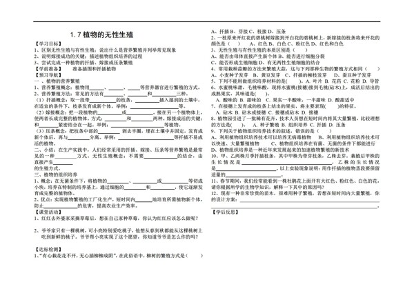 八年级上册生物植物的无性生殖