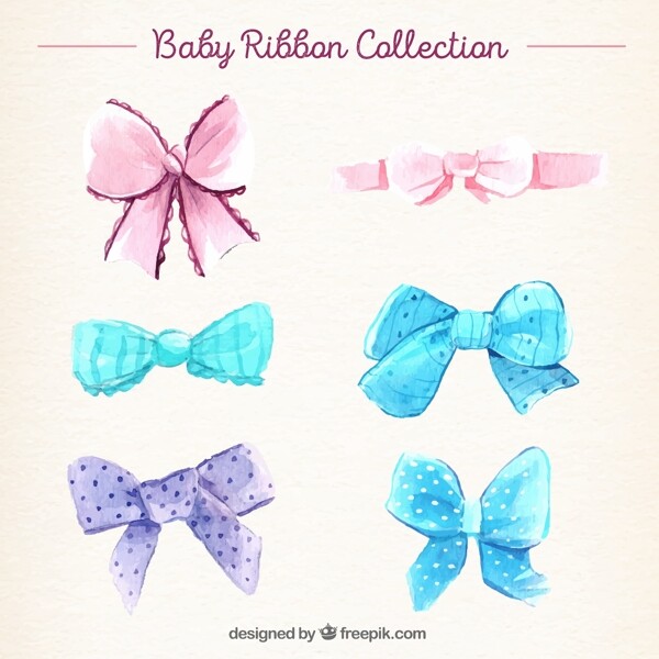 几种不同图案的水彩婴儿缎带