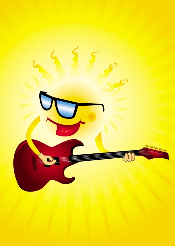 矢量音乐吉他卡通太阳