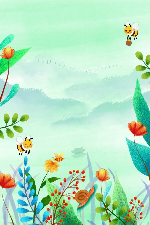 惊蛰蜜蜂春天风景海报背景