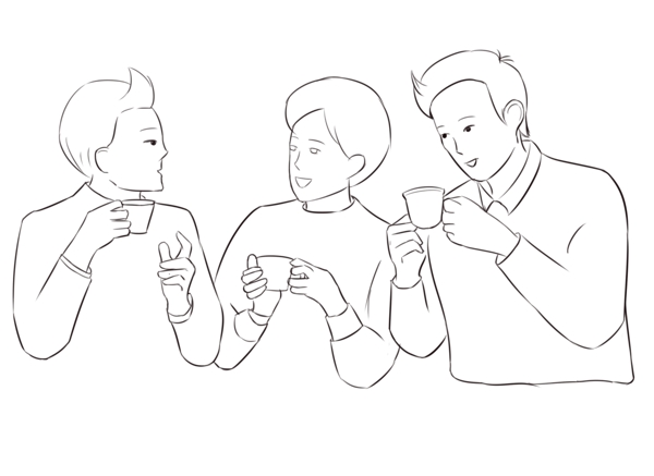 三人喝茶养生交流公司同事手绘卡通