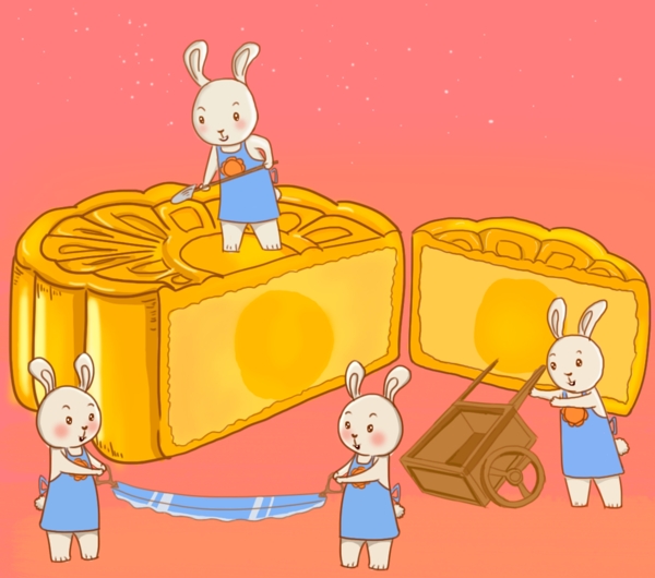 中秋小兔月饼卡通插画