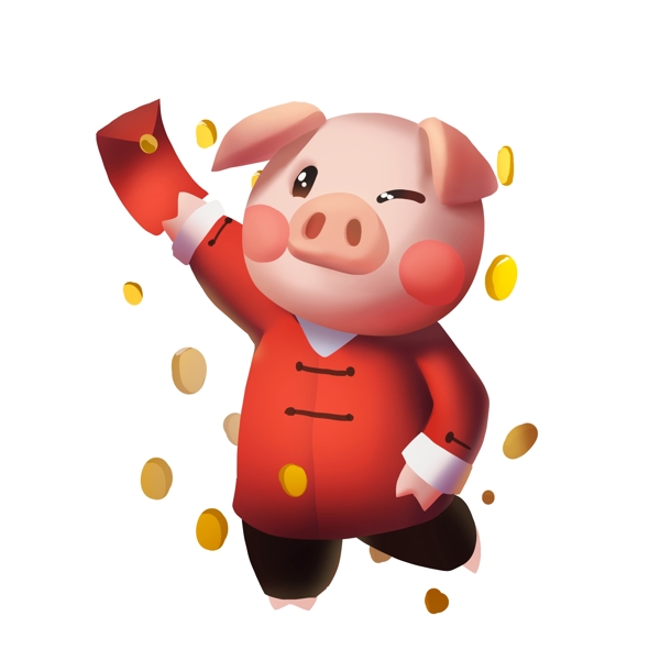 新年小猪2019红包金币png免扣卡通手绘